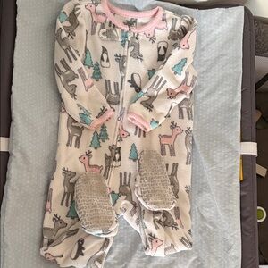 Carter's Pink and White Buffalo Check Fleece Footed Sleeper with Bear Applique